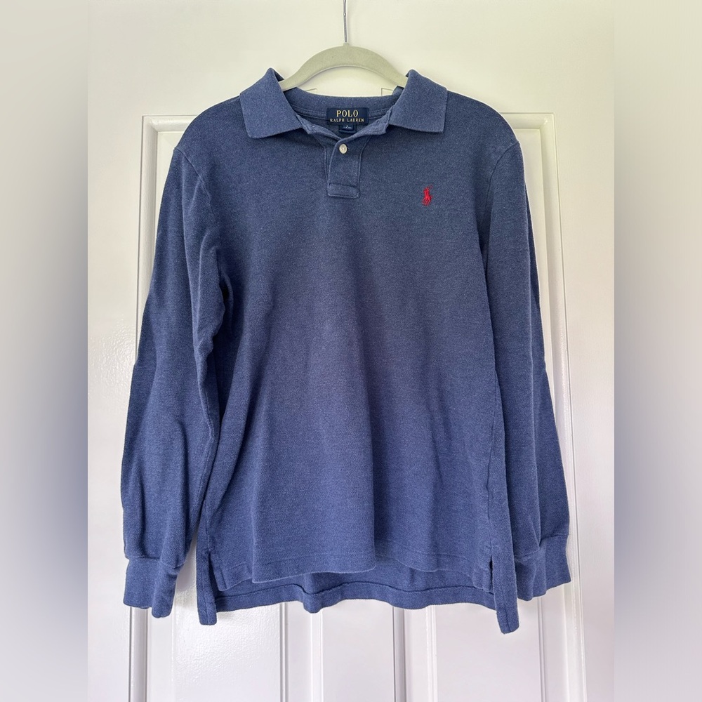 Boys Dark Blue Long-Sleeved Polo Shirt - Picture 2 of 6